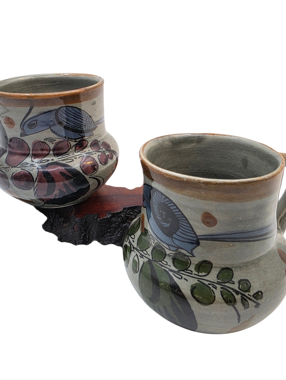 Set of 2 Vintage Tonala Mugs birds flower